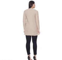 CALPTON  Self Design/Knitted Design  Acrylic Cream Full Sleeves  Long Cardigan/ Shrug Beign - M, Cream, Acrylic, Pack of1